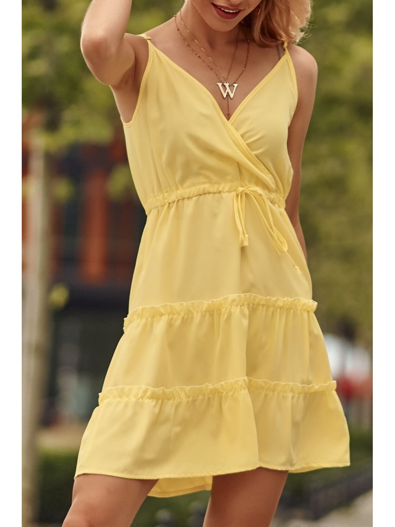 Delicate dress with an envelope neckline, yellow PR3200 - Online store - Boutique